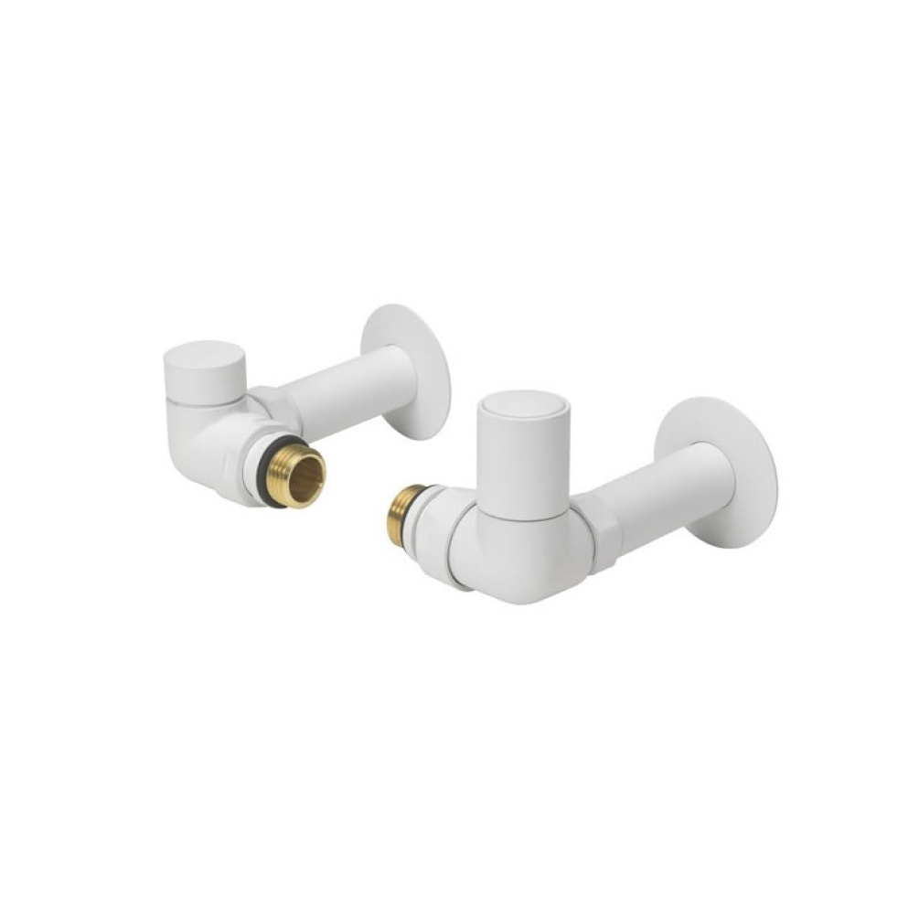 Cutout image of Crosswater Matt White Corner Manual Radiator Valves